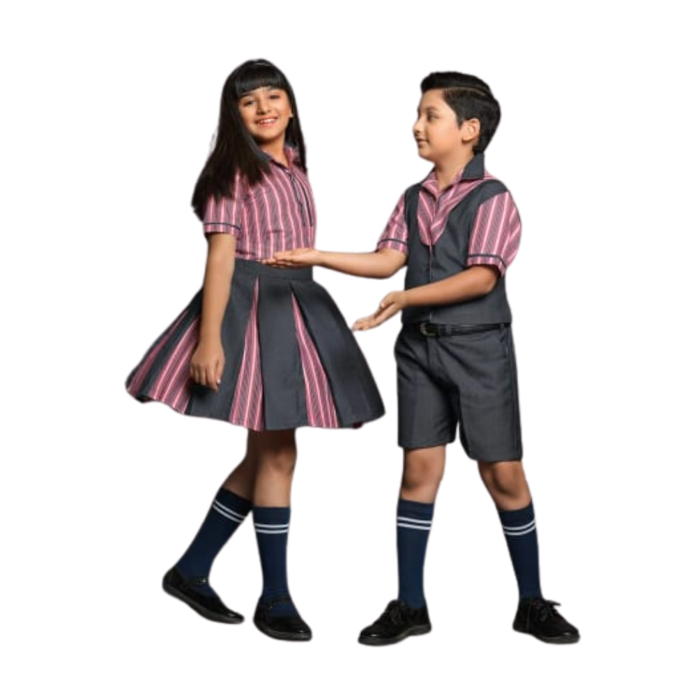 Complete Uniform Set - Pink Stripe Shirt (Skirt-Shorts)