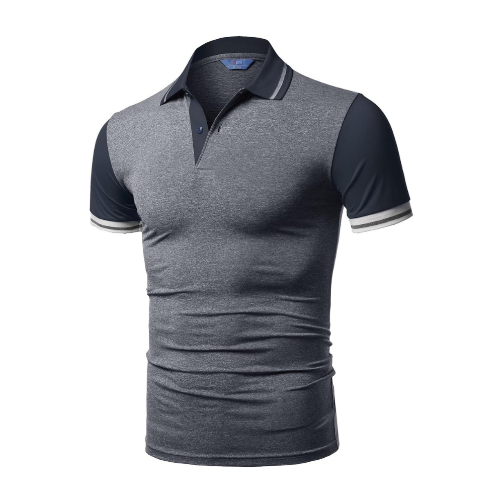 School Shirt - Grey with Navy Sleeve