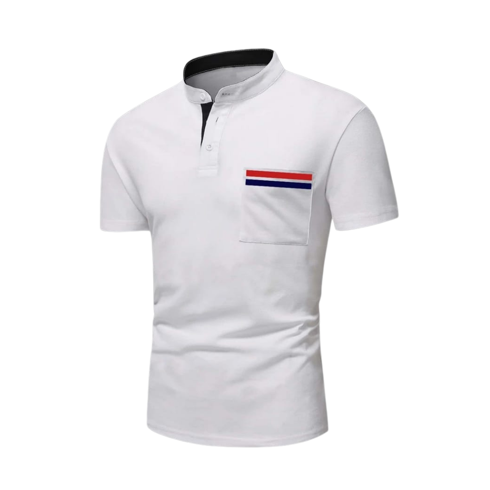 School Shirt - White Flag-Stripe Pocket