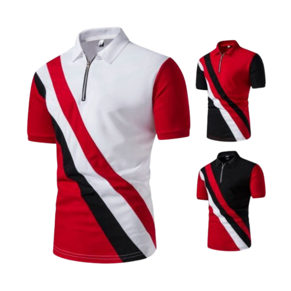 School Shirt - White-Red Diagonal Zip (Multi Variant)