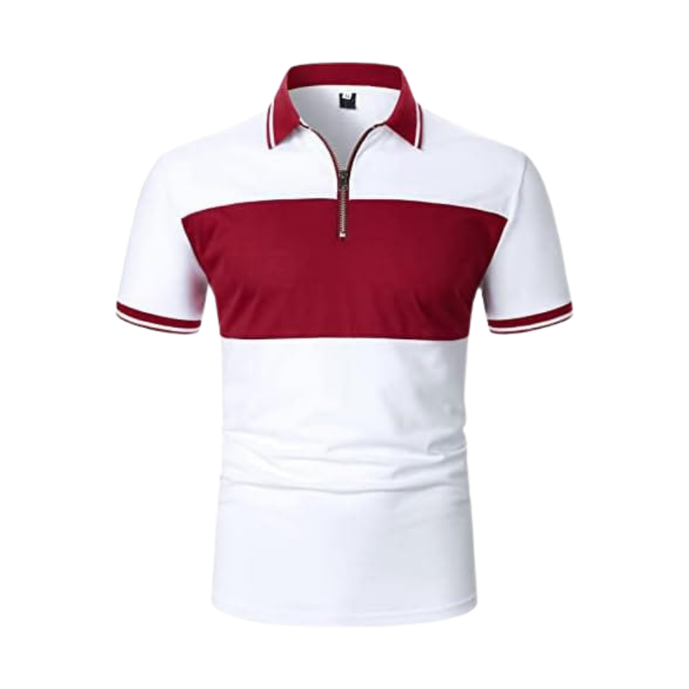 School Shirt - White-Red Zip Colorblock