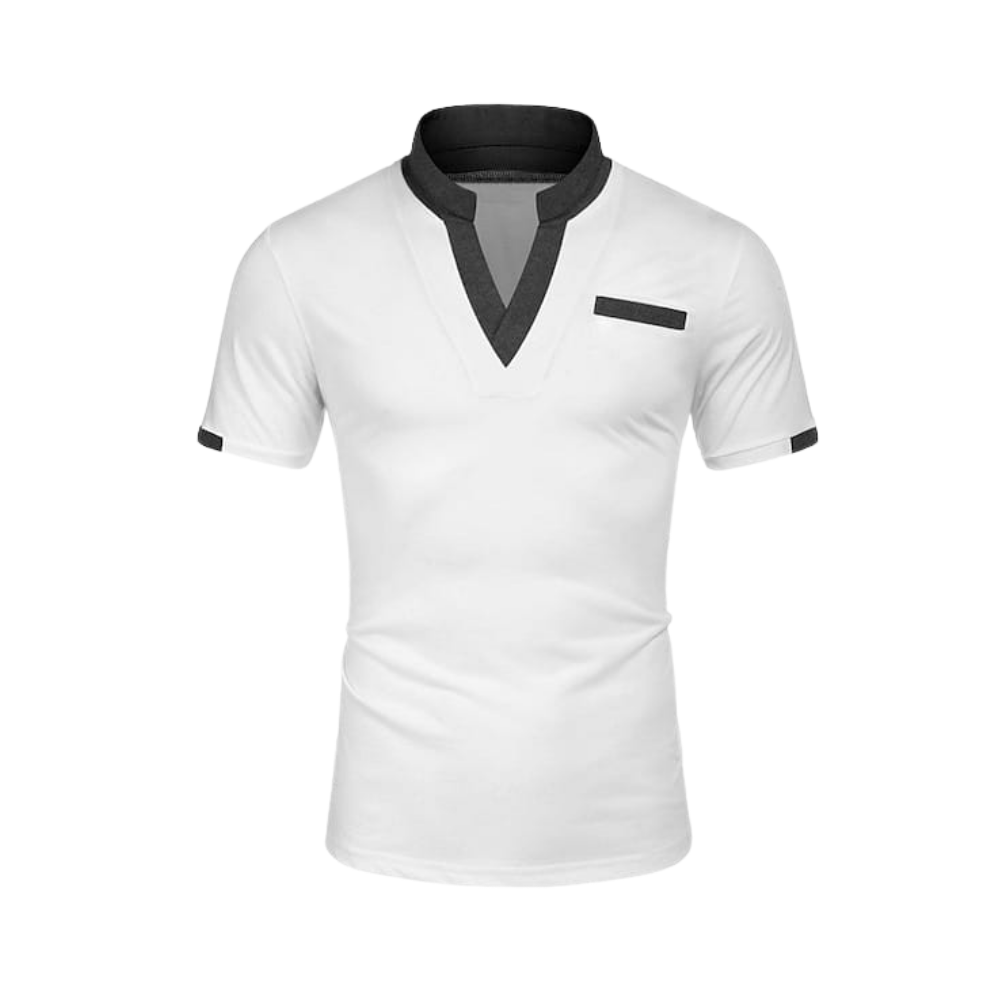 School Shirt - White V-Neck Mandarin Collar