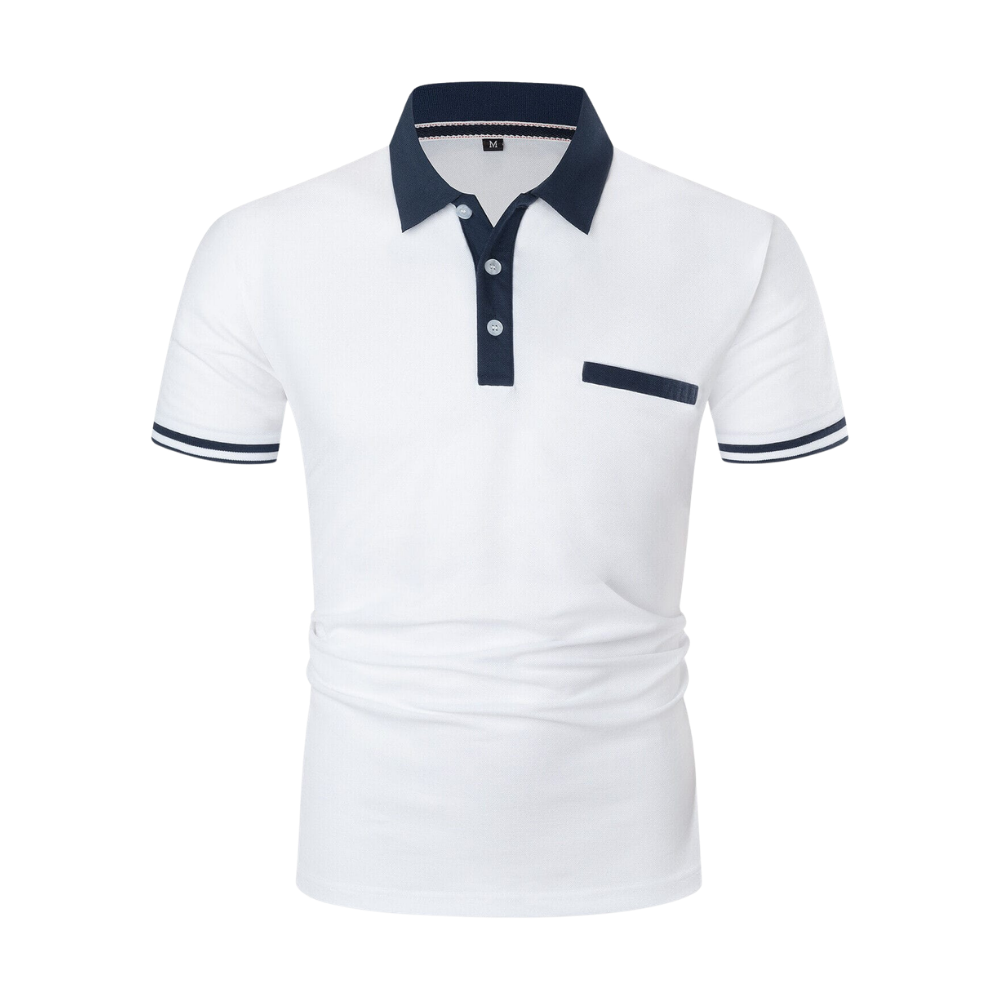 School Shirt - White with Navy Collar & Pocket
