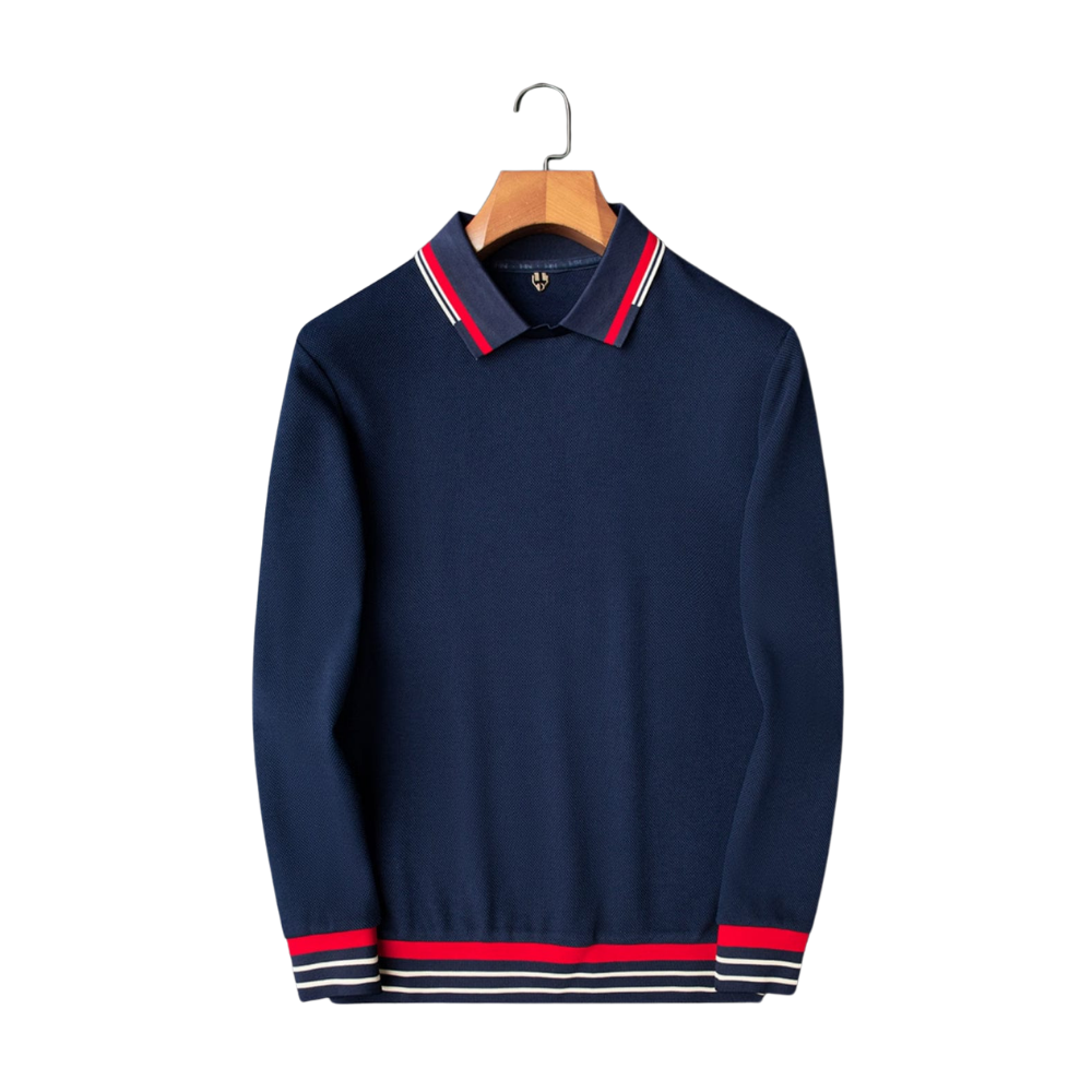 Sweater - Full Sleeve Polo Collar (Navy-Red)